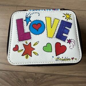 Brighton White Multi Leather "Love is All You Need" Jewelry Cosmetic Zipper Case